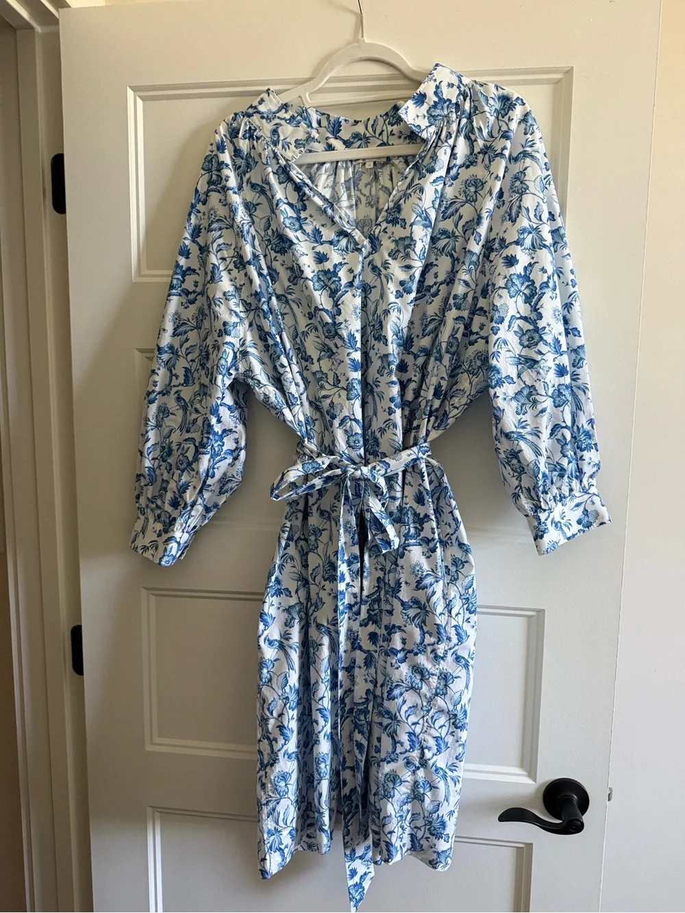 Ann Mashburn Blue & White Floral Belted Dress XL